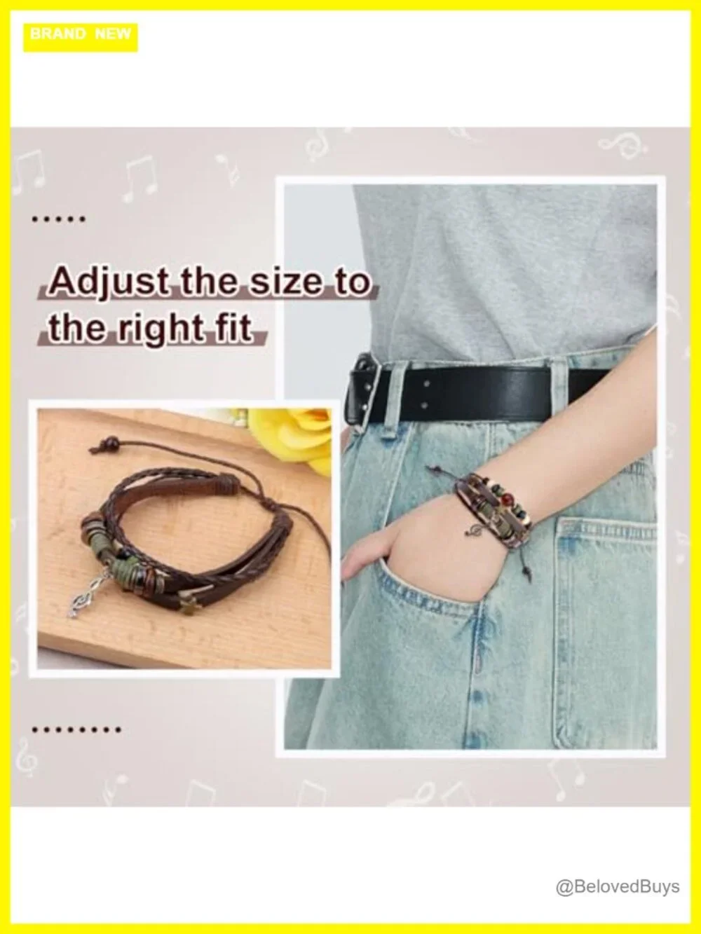 Fairy Grunge Leather Music Bracelet Stackable Adjustable Wrap